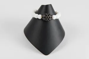 White jade with pave diamond black rhodium bead