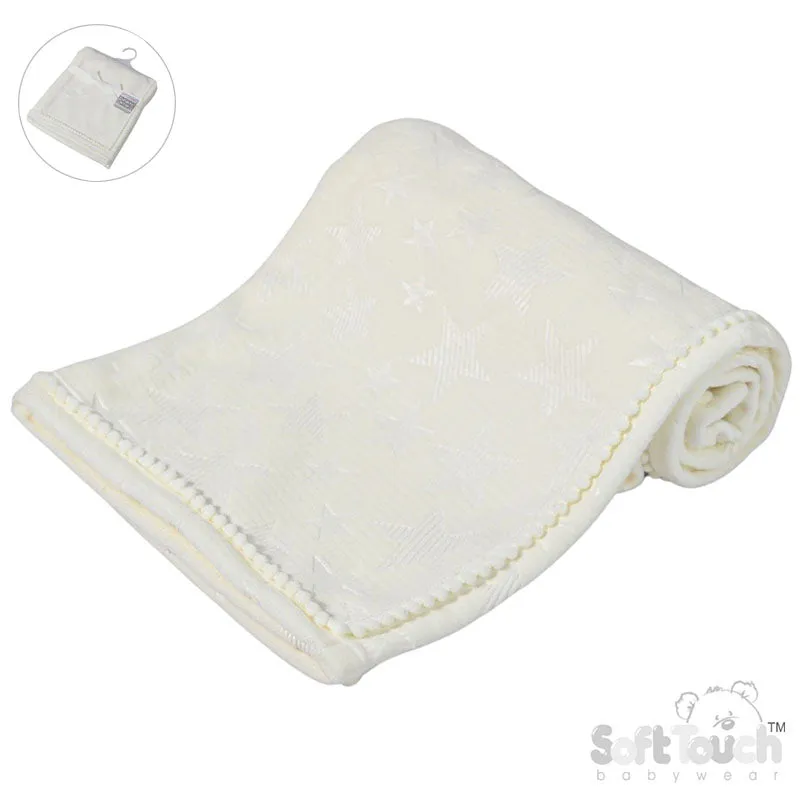 White Star Embossed Mink Wrap W/Pom Pom Trim FBP230-W