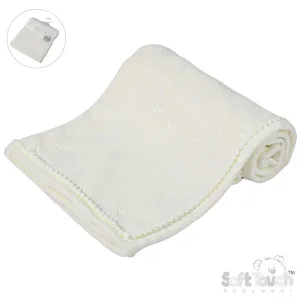 White Star Embossed Mink Wrap W/Pom Pom Trim FBP230-W