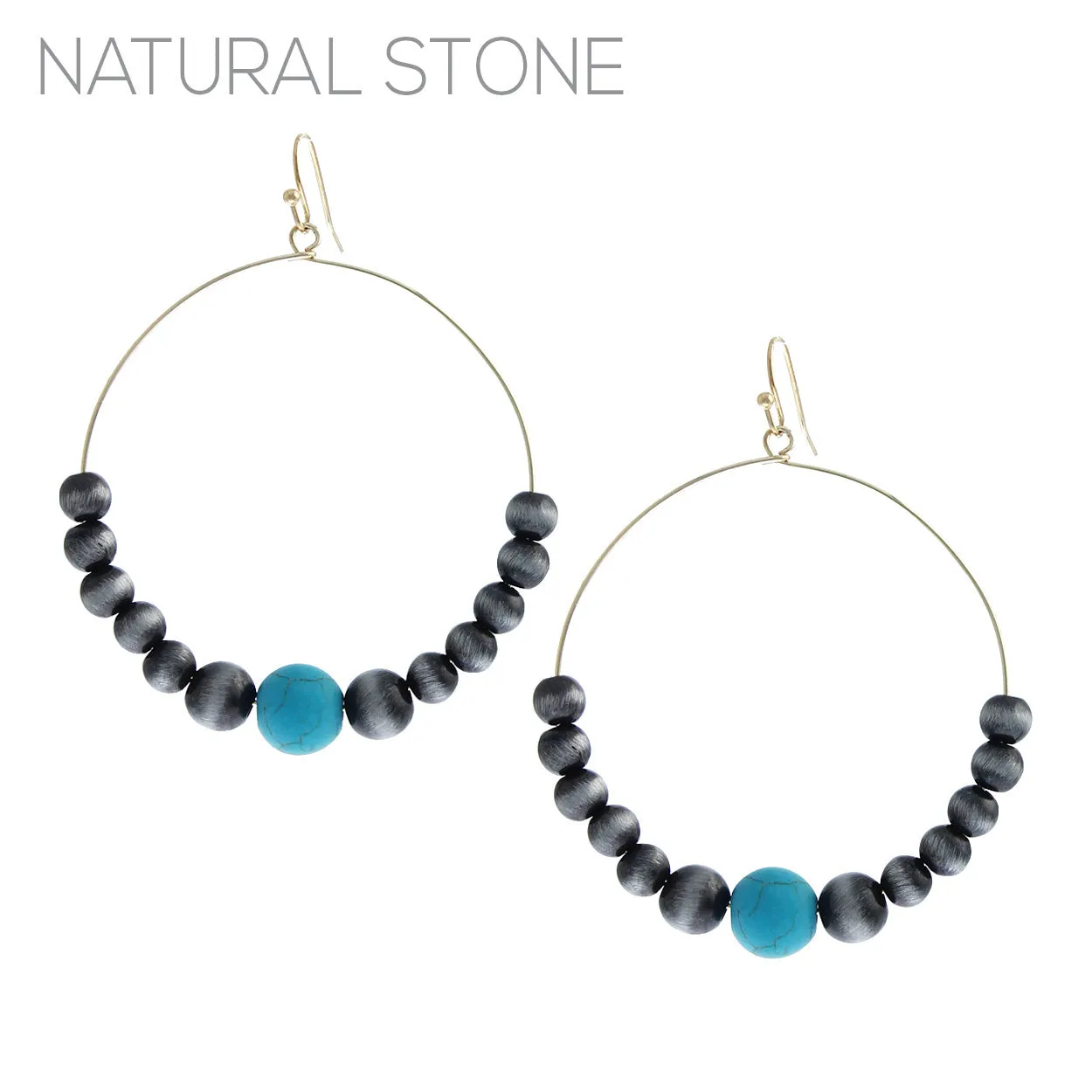 Wire Silver & Turquoise Hoop Earrings