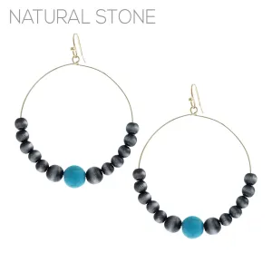 Wire Silver & Turquoise Hoop Earrings