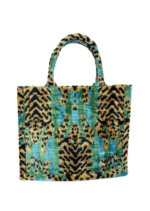 Wolf & Willa Large Tote Ikat Handle - Big Cat Blue