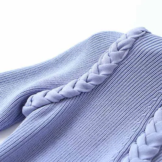 Women Lavender Button-up Knitted Minidress V Neck Mini ribbed-knit Dress