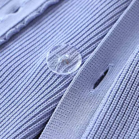 Women Lavender Button-up Knitted Minidress V Neck Mini ribbed-knit Dress