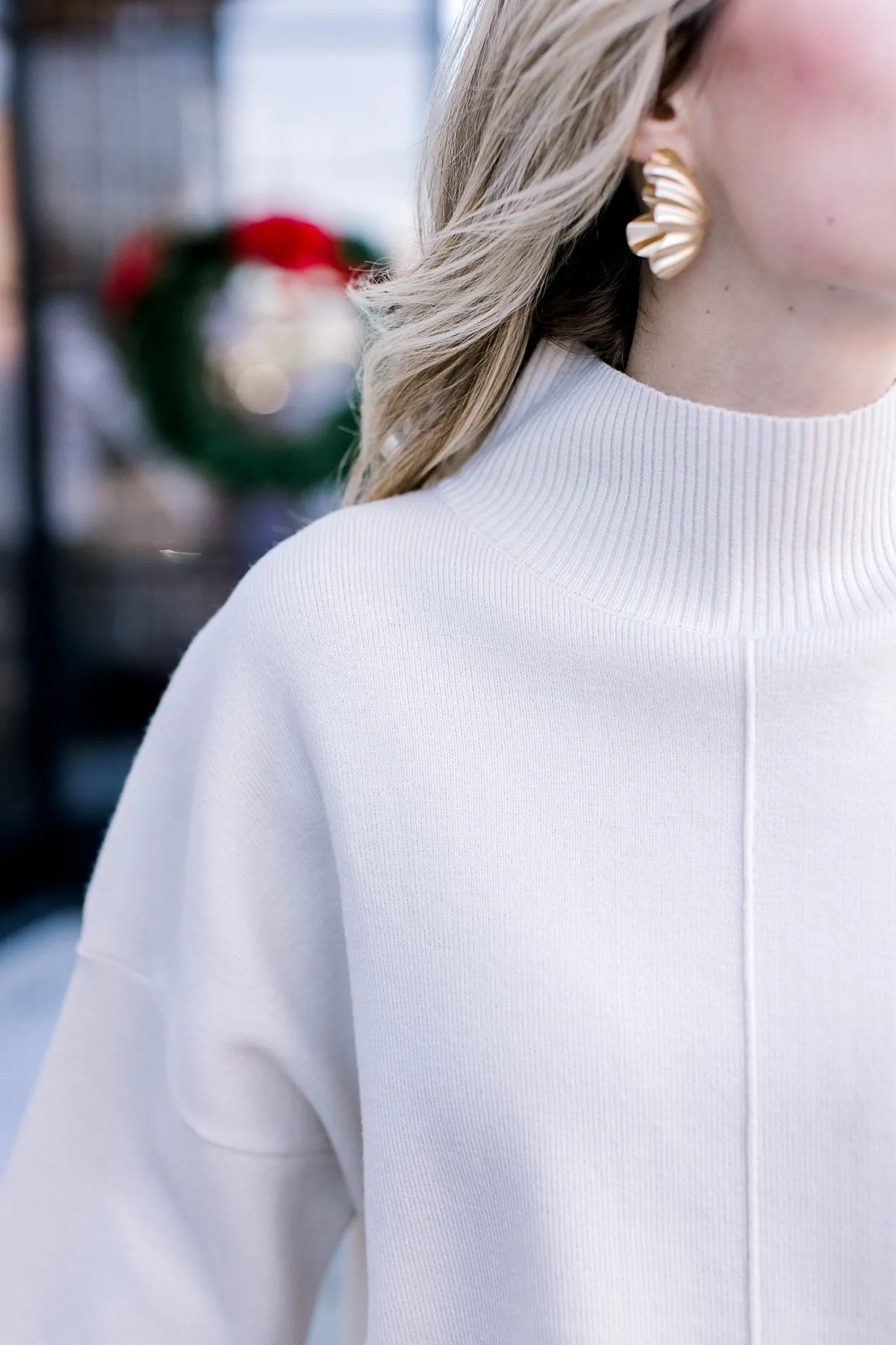 XZ Cream Mock Neck Sweater