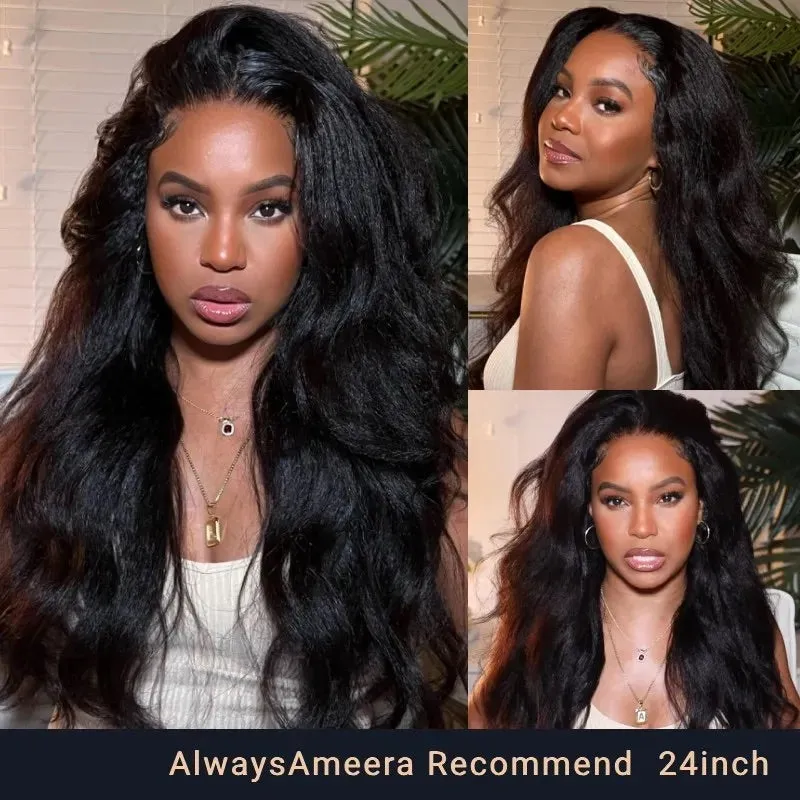 Yaki Straight Natural Black 13x4 Lace Front Human Hair Wigs Free Part