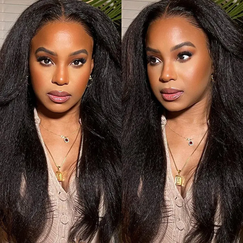 Yaki Straight Natural Black 13x4 Lace Front Human Hair Wigs Free Part