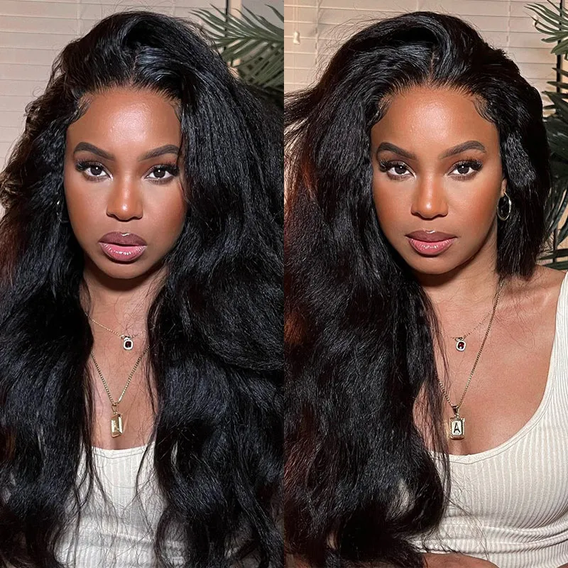 Yaki Straight Natural Black 13x4 Lace Front Human Hair Wigs Free Part