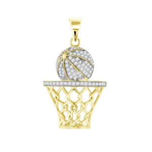 Yellow-tone Sterling Silver  Round Cubic Zirconia CZ Basketball Cluster Charm Pendant