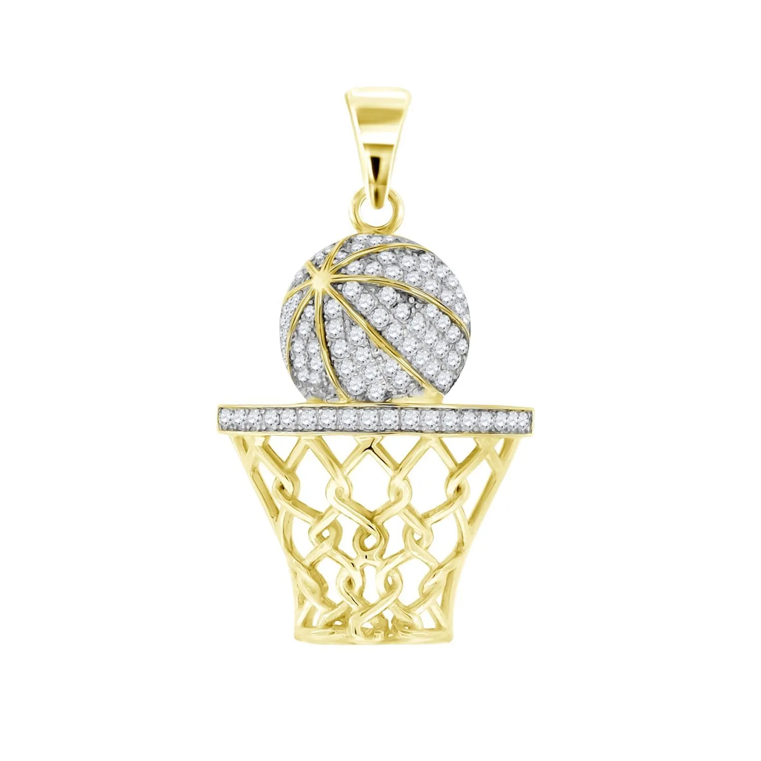 Yellow-tone Sterling Silver  Round Cubic Zirconia CZ Basketball Cluster Charm Pendant