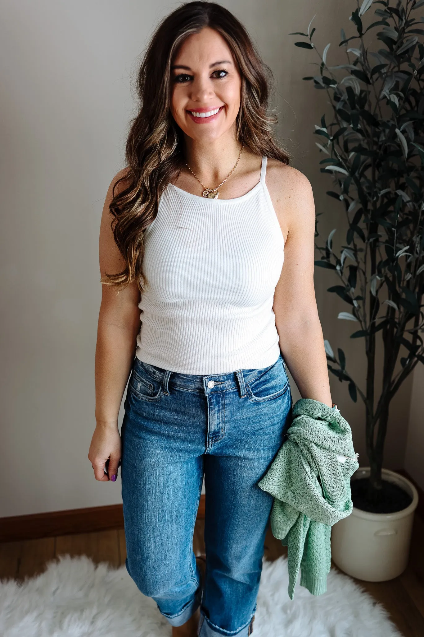 Zara Ribbed Knit Tank Top - Ivory