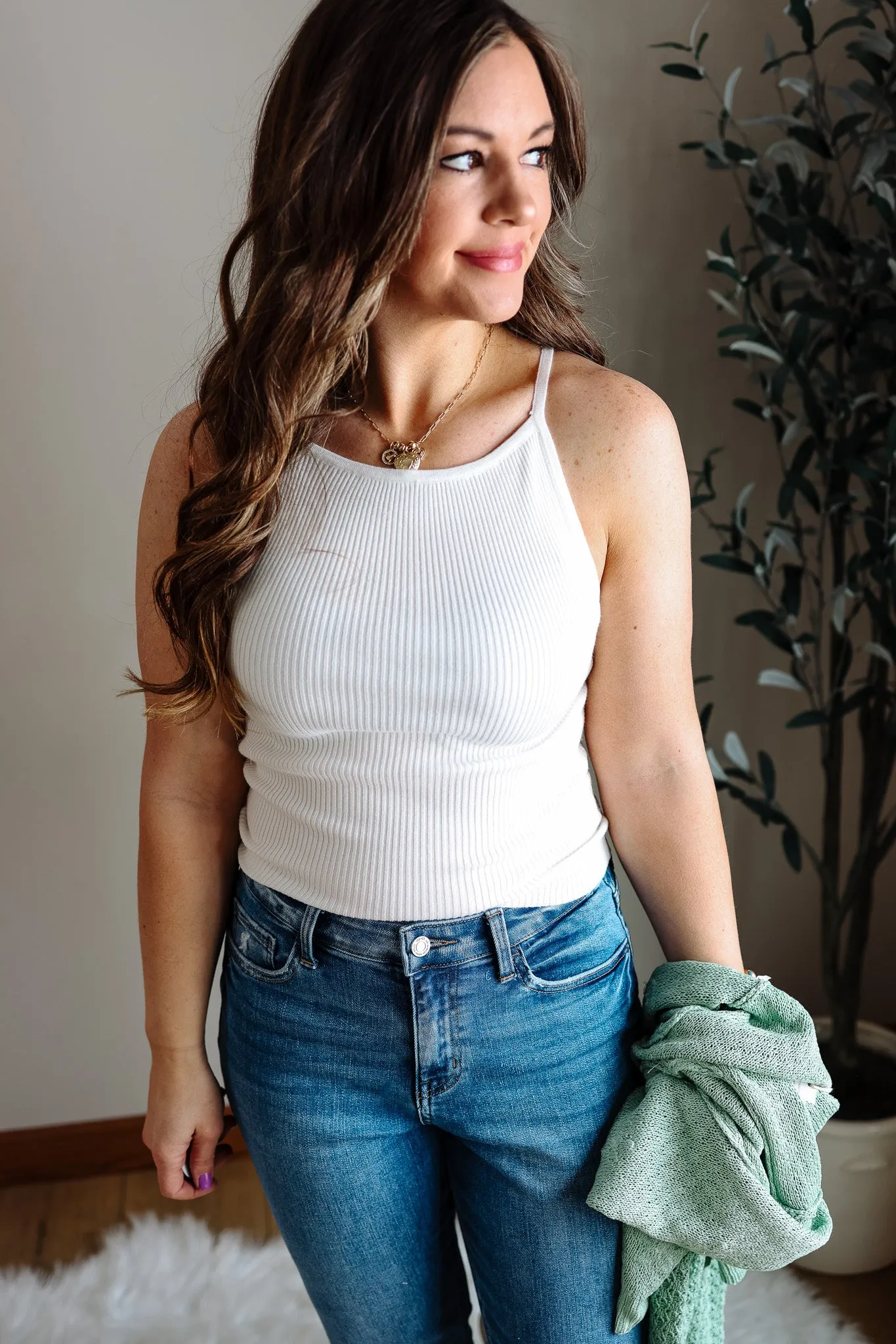 Zara Ribbed Knit Tank Top - Ivory