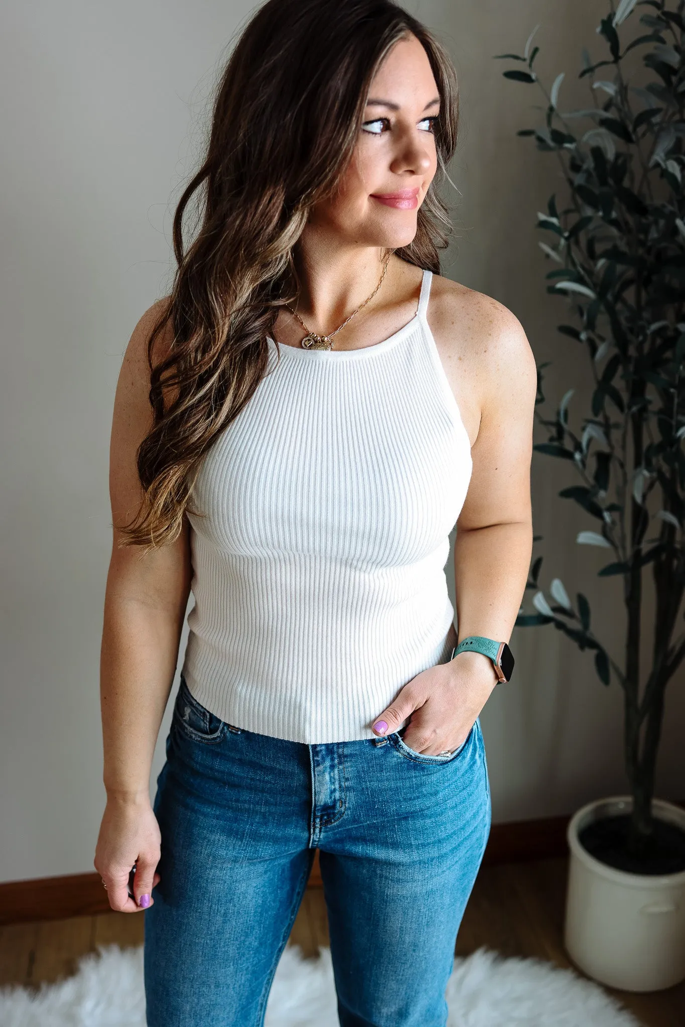 Zara Ribbed Knit Tank Top - Ivory