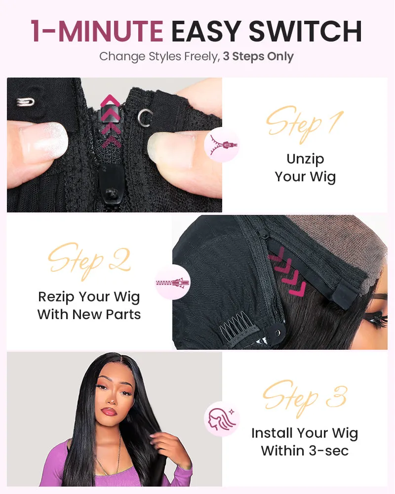 ZIP & Mix-All Wigs | Body Wave 6-Inch Deep Lace Color Optional Replaceable Front Wigs With Free 30 Inch After Wigs